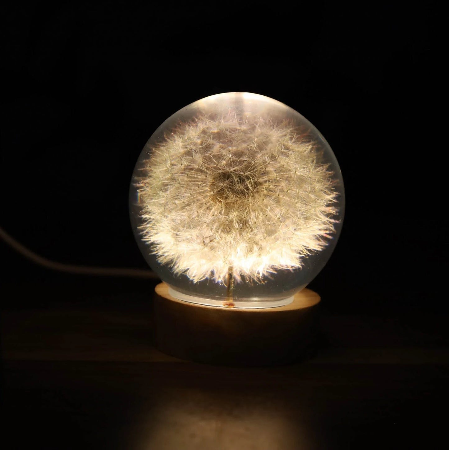 Dandelion Night Light, Real Dandelion Puff Paperweight, Flower Epoxy Resin Nightlight, Epoxy Resin Wood Table Lamp Father'S Day Gifts Idea