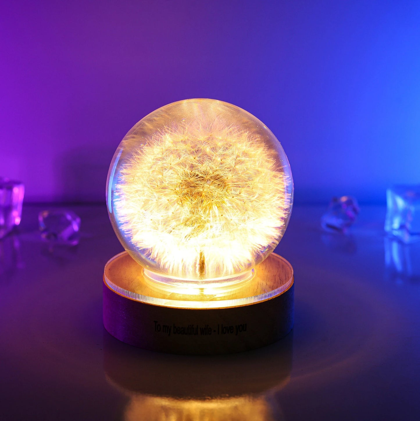 Dandelion Night Light, Real Dandelion Puff Paperweight, Flower Epoxy Resin Nightlight, Epoxy Resin Wood Table Lamp Father'S Day Gifts Idea