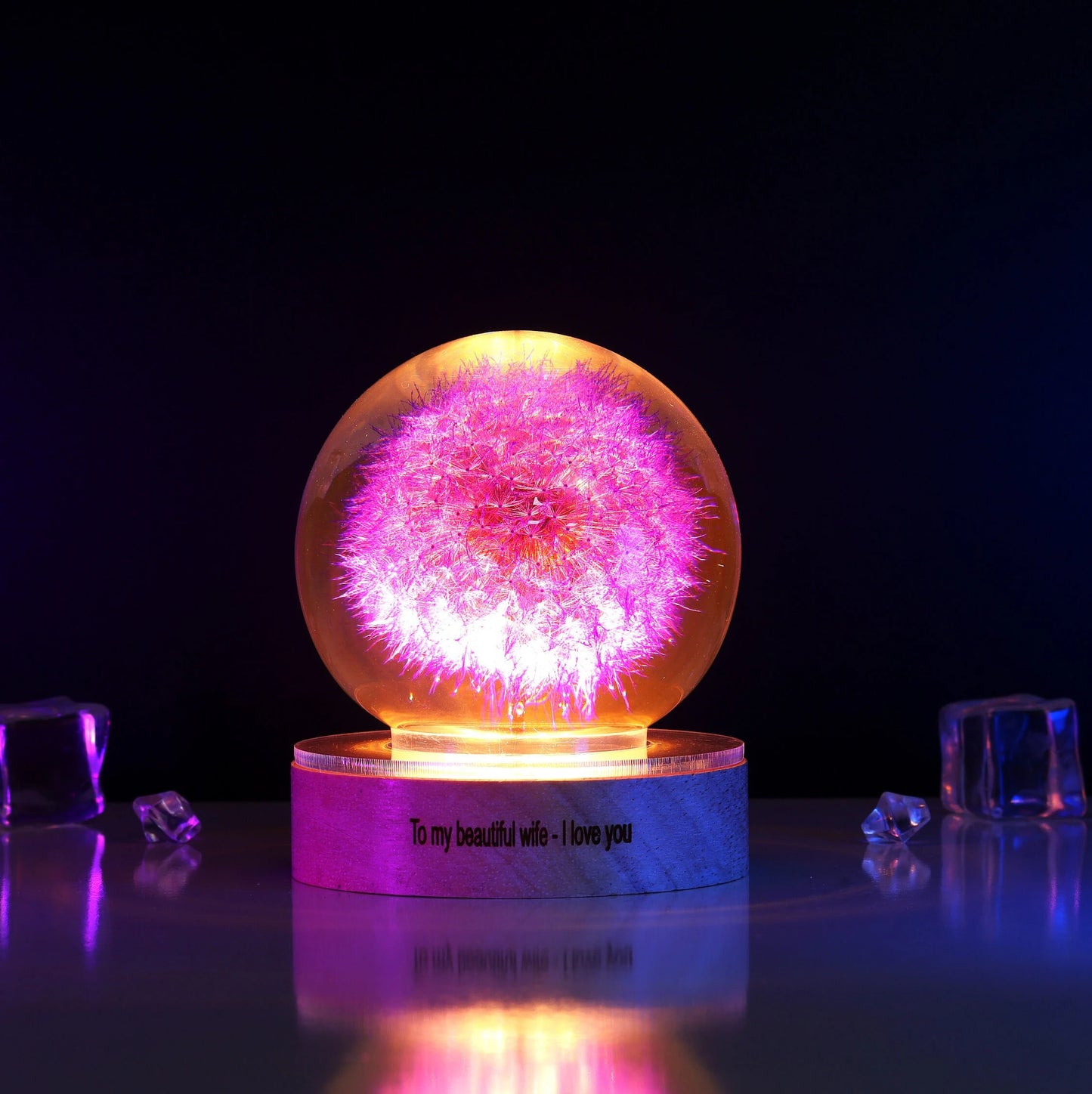 Dandelion Night Light, Real Dandelion Puff Paperweight, Flower Epoxy Resin Nightlight, Epoxy Resin Wood Table Lamp Father'S Day Gifts Idea