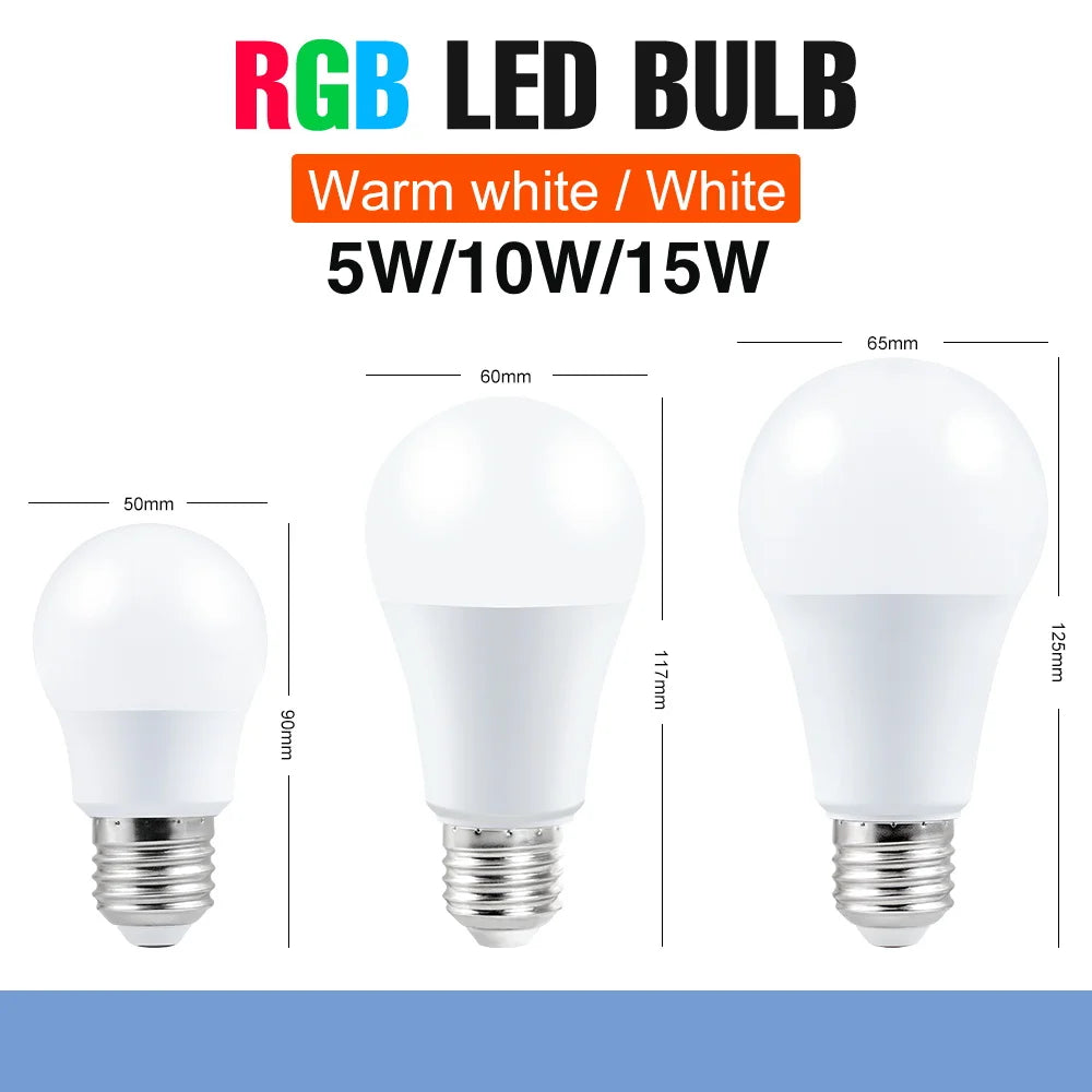 220V E27 RGB LED Bulb Lights 5W 10W 15W RGBWW Light 110V LED Lampada Changeable Colorful RGBW LED Lamp with IR Remote Control