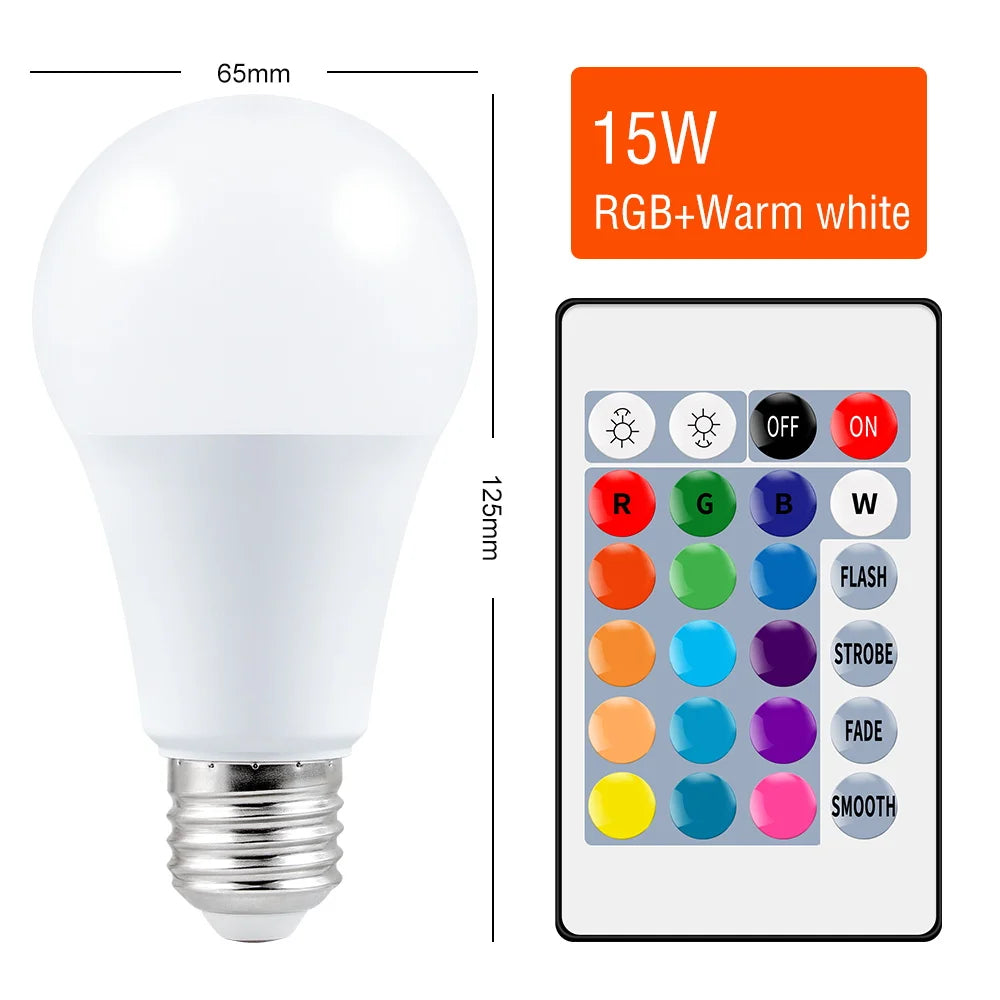 220V E27 RGB LED Bulb Lights 5W 10W 15W RGBWW Light 110V LED Lampada Changeable Colorful RGBW LED Lamp with IR Remote Control