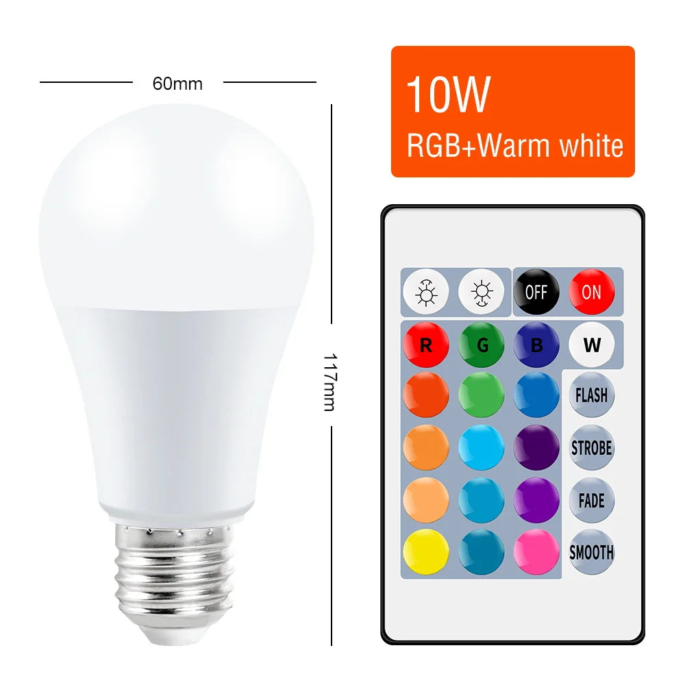 220V E27 RGB LED Bulb Lights 5W 10W 15W RGBWW Light 110V LED Lampada Changeable Colorful RGBW LED Lamp with IR Remote Control