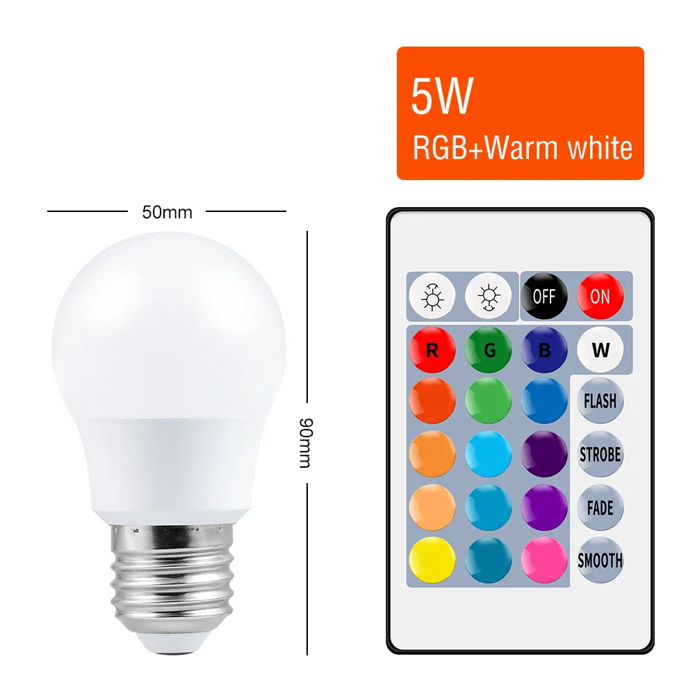 220V E27 RGB LED Bulb Lights 5W 10W 15W RGBWW Light 110V LED Lampada Changeable Colorful RGBW LED Lamp with IR Remote Control