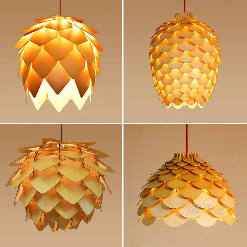 Chinese Style Wood Pendant Lights Pine Cone Hanging Lamps Home Deco Art Light Fixture Loft Living Room Restaurant Bar Luminaria