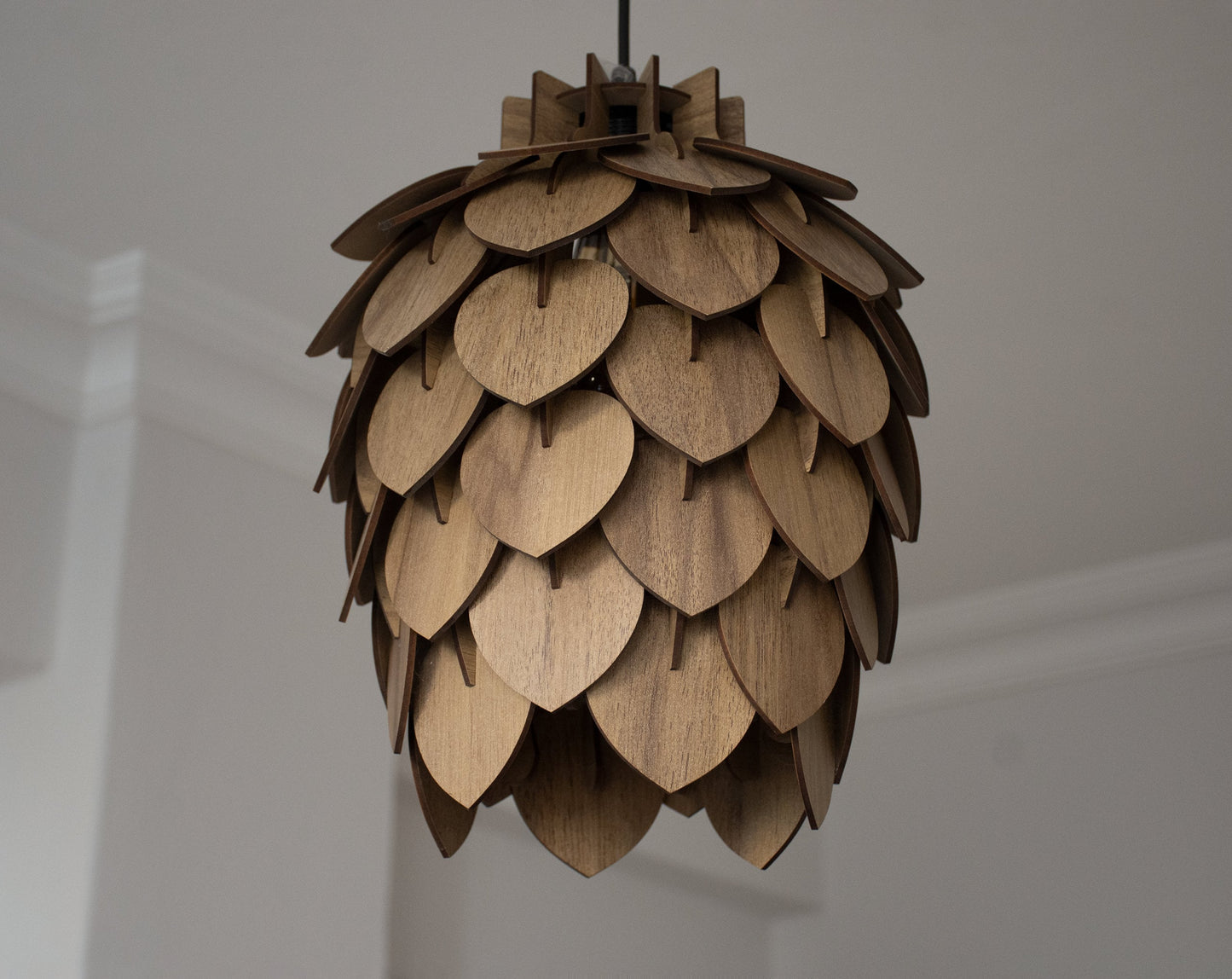 Wooden Pine Cone Chandelier Lamp - Wooden Pendant Light - Wood Bedroom Lampshade - Modern Dining Room Lamp - Artichoke Shape Light