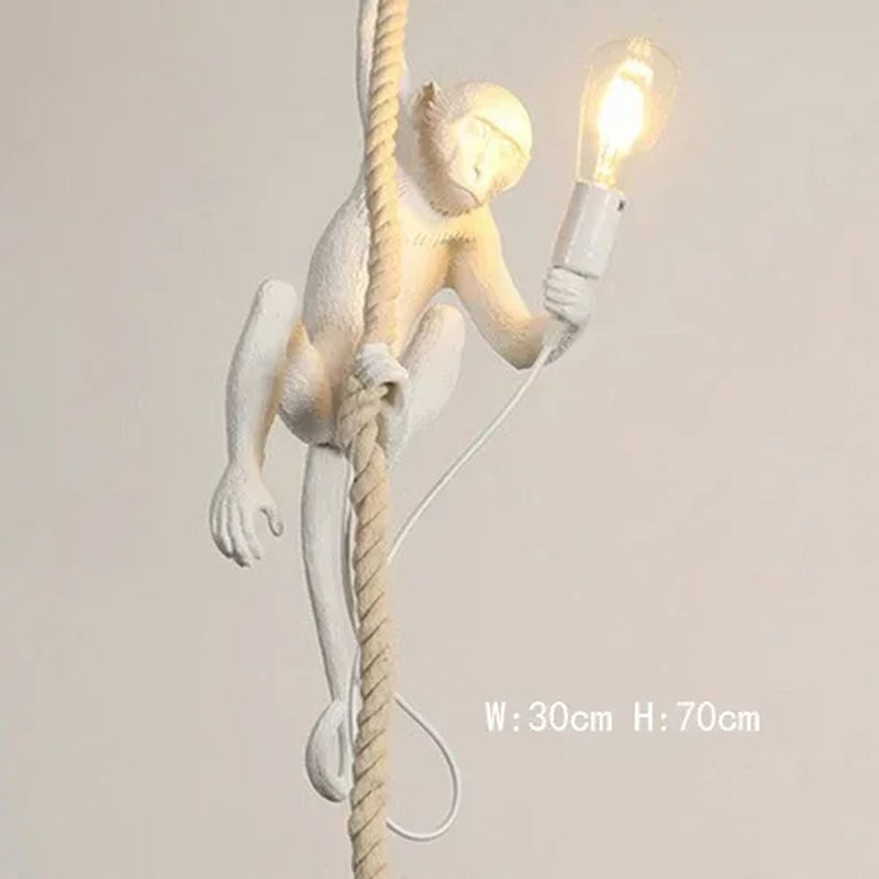 Nordic Creative Ceiling Hemp Rope Pendant Lamp Resin Monkey Lamp Bedroom Children'S Room Home Decoration Lampara Techo