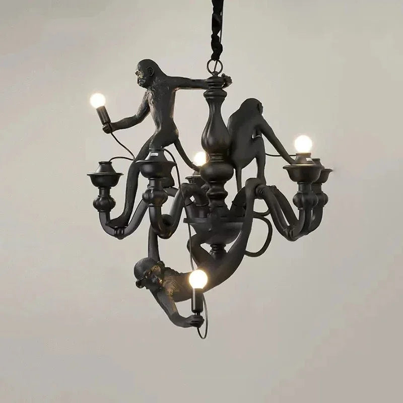 Nordic Creative Ceiling Hemp Rope Pendant Lamp Resin Monkey Lamp Bedroom Children'S Room Home Decoration Lampara Techo
