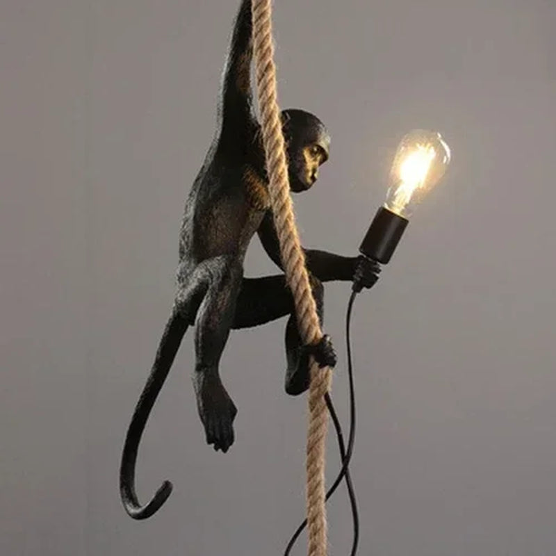 Nordic Creative Ceiling Hemp Rope Pendant Lamp Resin Monkey Lamp Bedroom Children'S Room Home Decoration Lampara Techo