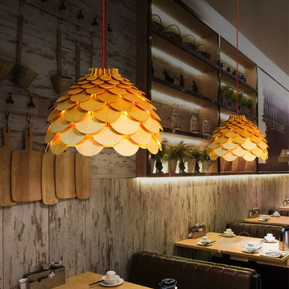 Chinese Style Wood Pendant Lights Pine Cone Hanging Lamps Home Deco Art Light Fixture Loft Living Room Restaurant Bar Luminaria