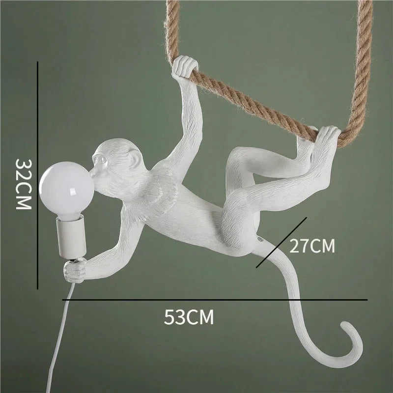 Nordic Creative Ceiling Hemp Rope Pendant Lamp Resin Monkey Lamp Bedroom Children'S Room Home Decoration Lampara Techo