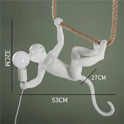 Nordic Creative Ceiling Hemp Rope Pendant Lamp Resin Monkey Lamp Bedroom Children'S Room Home Decoration Lampara Techo