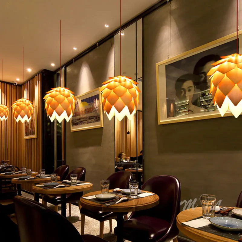 Chinese Style Wood Pendant Lights Pine Cone Hanging Lamps Home Deco Art Light Fixture Loft Living Room Restaurant Bar Luminaria