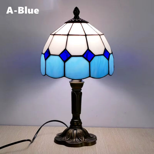 Retro Stained Glass Table Lamp E27 Colorful Art Lampshade Mediterranean Style Baroque Table Light Bedroom Bedside Decor Lighting