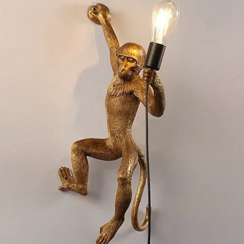 Nordic Creative Ceiling Hemp Rope Pendant Lamp Resin Monkey Lamp Bedroom Children'S Room Home Decoration Lampara Techo