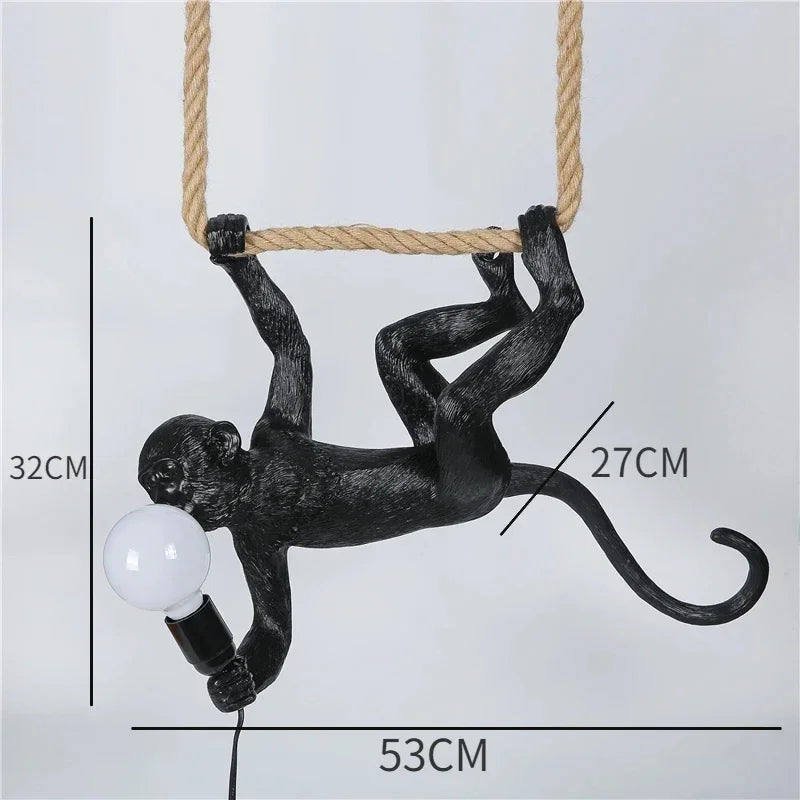 Nordic Creative Ceiling Hemp Rope Pendant Lamp Resin Monkey Lamp Bedroom Children'S Room Home Decoration Lampara Techo