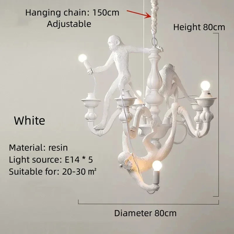 Nordic Creative Ceiling Hemp Rope Pendant Lamp Resin Monkey Lamp Bedroom Children'S Room Home Decoration Lampara Techo