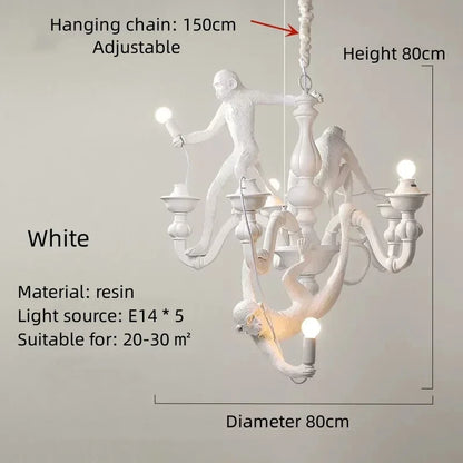 Nordic Creative Ceiling Hemp Rope Pendant Lamp Resin Monkey Lamp Bedroom Children'S Room Home Decoration Lampara Techo