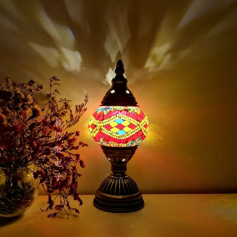 Turkish Mosaic Table Lamp Vintage Art Deco Handcrafted Lamparas De Mesa Mosaic Glass Romantic Bed Light Lamparas Con Mosaicos
