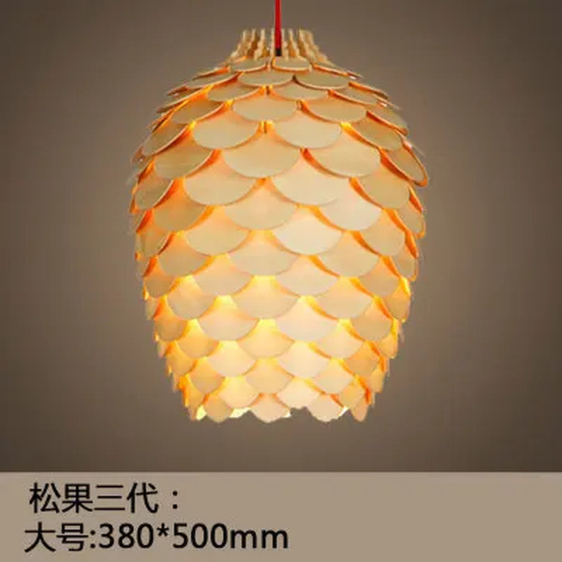 Chinese Style Wood Pendant Lights Pine Cone Hanging Lamps Home Deco Art Light Fixture Loft Living Room Restaurant Bar Luminaria