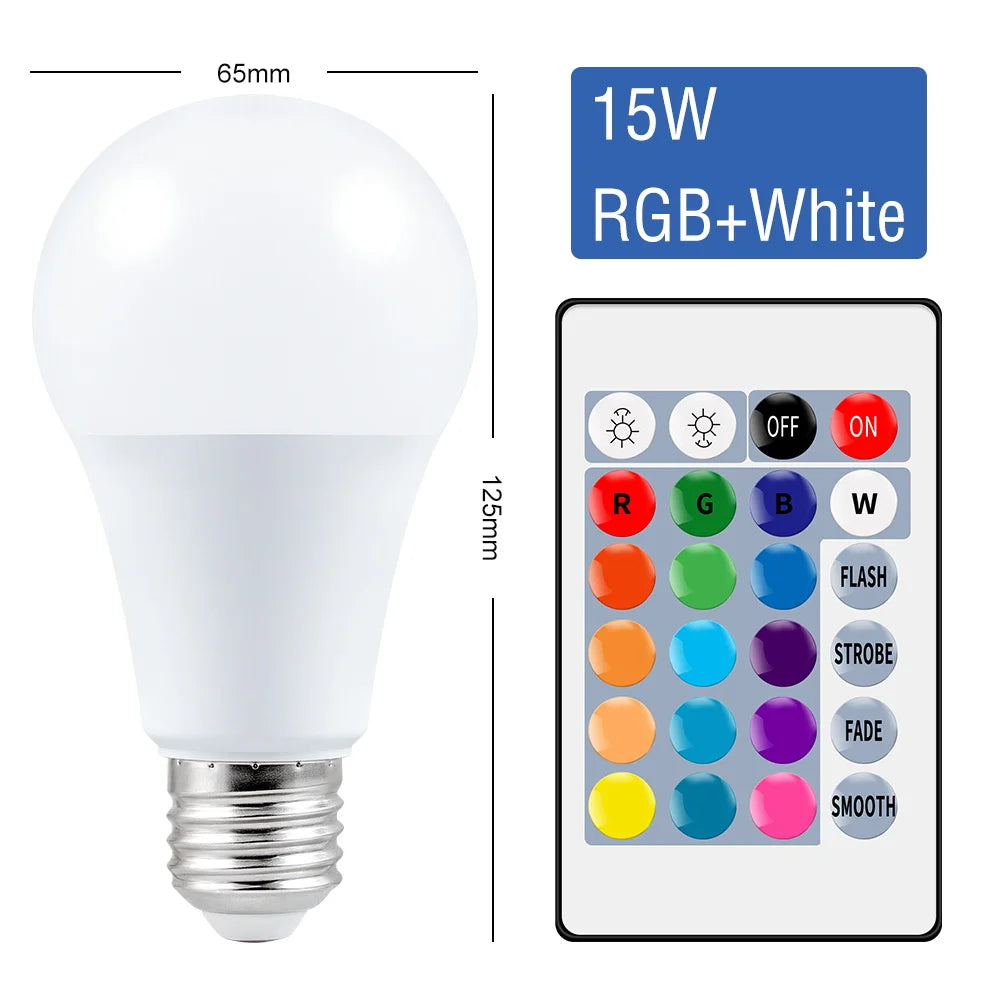 220V E27 RGB LED Bulb Lights 5W 10W 15W RGBWW Light 110V LED Lampada Changeable Colorful RGBW LED Lamp with IR Remote Control