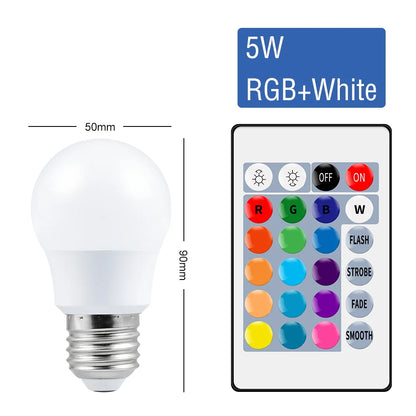 220V E27 RGB LED Bulb Lights 5W 10W 15W RGBWW Light 110V LED Lampada Changeable Colorful RGBW LED Lamp with IR Remote Control