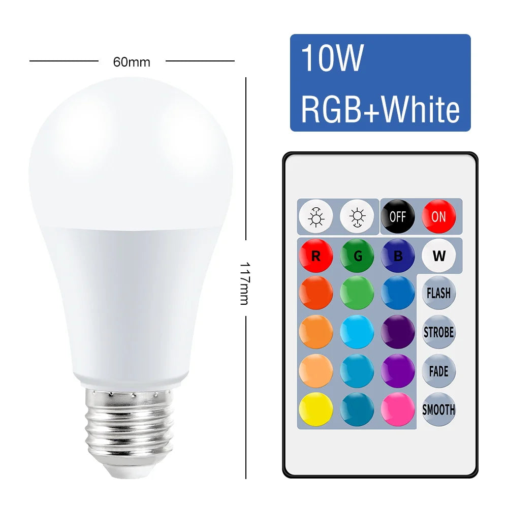 220V E27 RGB LED Bulb Lights 5W 10W 15W RGBWW Light 110V LED Lampada Changeable Colorful RGBW LED Lamp with IR Remote Control