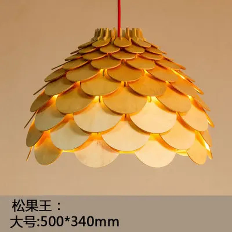 Chinese Style Wood Pendant Lights Pine Cone Hanging Lamps Home Deco Art Light Fixture Loft Living Room Restaurant Bar Luminaria