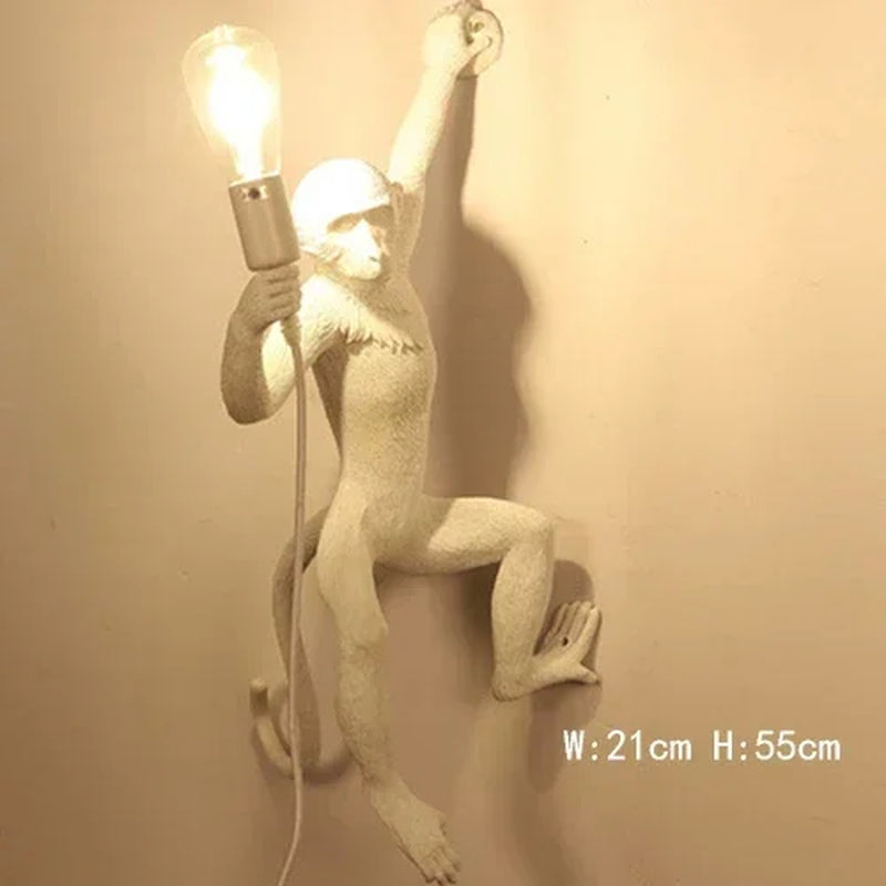 Nordic Creative Ceiling Hemp Rope Pendant Lamp Resin Monkey Lamp Bedroom Children'S Room Home Decoration Lampara Techo