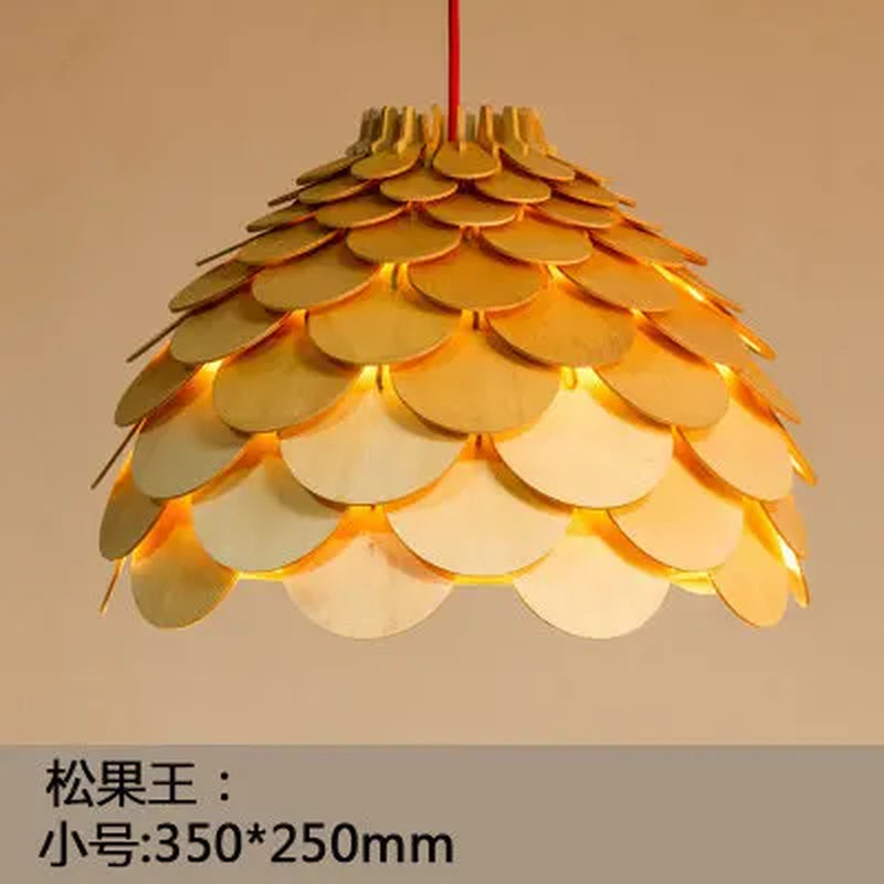 Chinese Style Wood Pendant Lights Pine Cone Hanging Lamps Home Deco Art Light Fixture Loft Living Room Restaurant Bar Luminaria