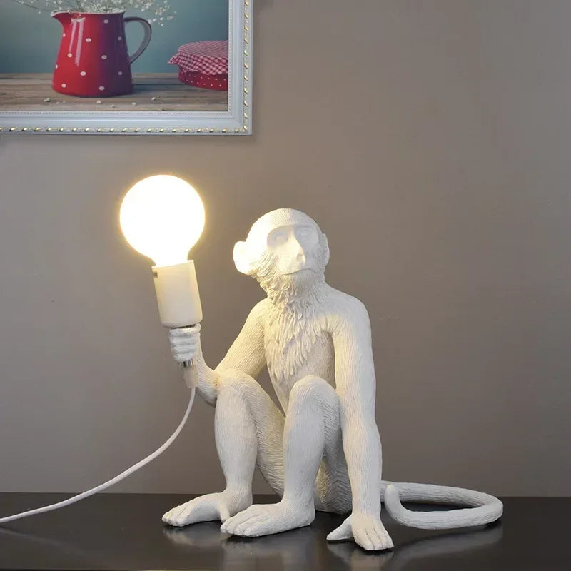 Nordic Creative Ceiling Hemp Rope Pendant Lamp Resin Monkey Lamp Bedroom Children'S Room Home Decoration Lampara Techo