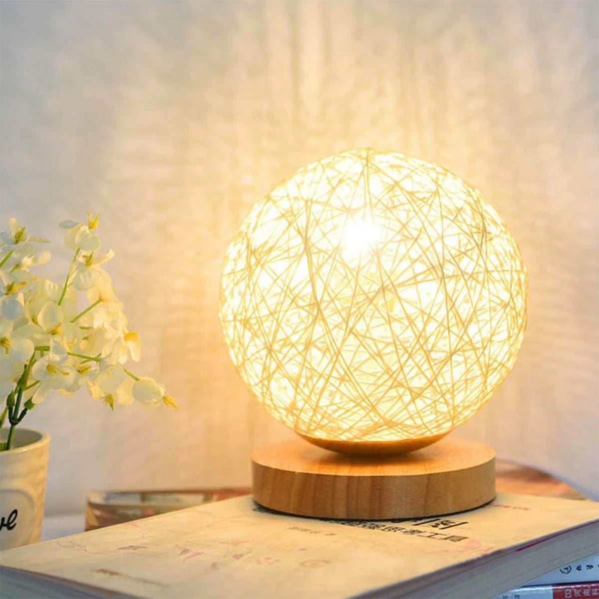 LED Reading Desk Lamp Rattan Ball Light USB Charging Modern Bedside Night for Bedroom Living Room Lighting Home Decoration