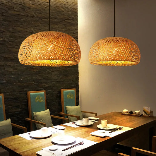Bamboo Lantern 30Cm Pendant Lamp Natural Rattan Wicker E27 LED Chandeliers Hand-Woven Lampshades Lighting Fixture Hanging Light