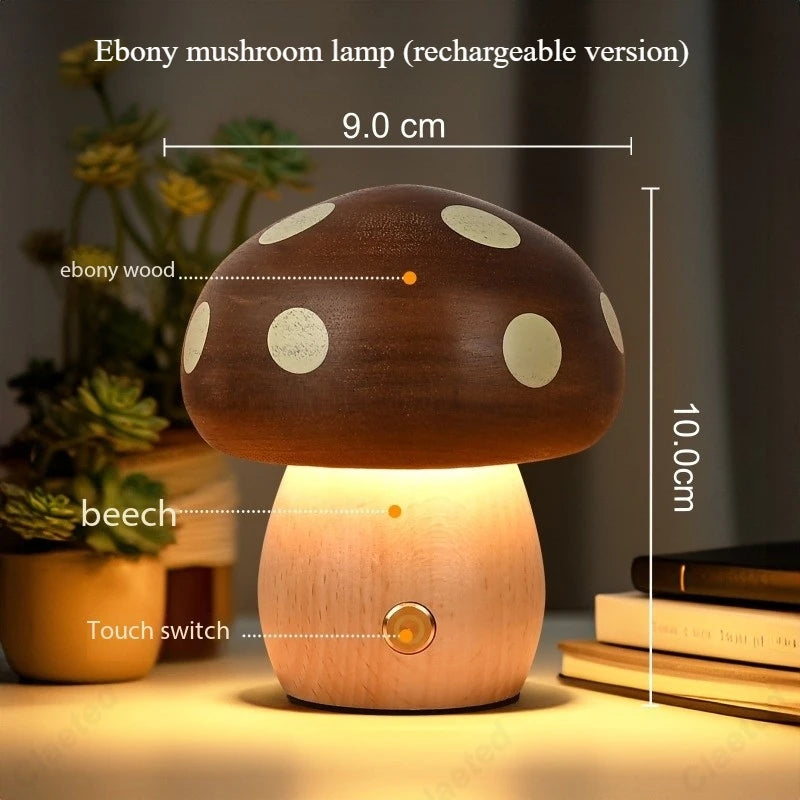 Creative LED Solid Wood Mushroom Night Light Bedroom Bedside Atmosphere Lighting Children'S Room Desk Lamp