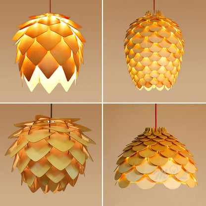 Chinese Style Wood Pendant Lights Pine Cone Hanging Lamps Home Deco Art Light Fixture Loft Living Room Restaurant Bar Luminaria