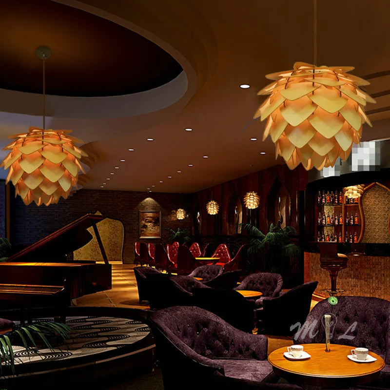 Chinese Style Wood Pendant Lights Pine Cone Hanging Lamps Home Deco Art Light Fixture Loft Living Room Restaurant Bar Luminaria