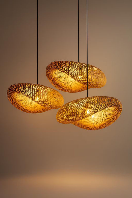 Modern Rattan Pendant Light | Handmade Organic Ceiling Lamp | Japandi Boho Chic Lighting for Cozy Interiors