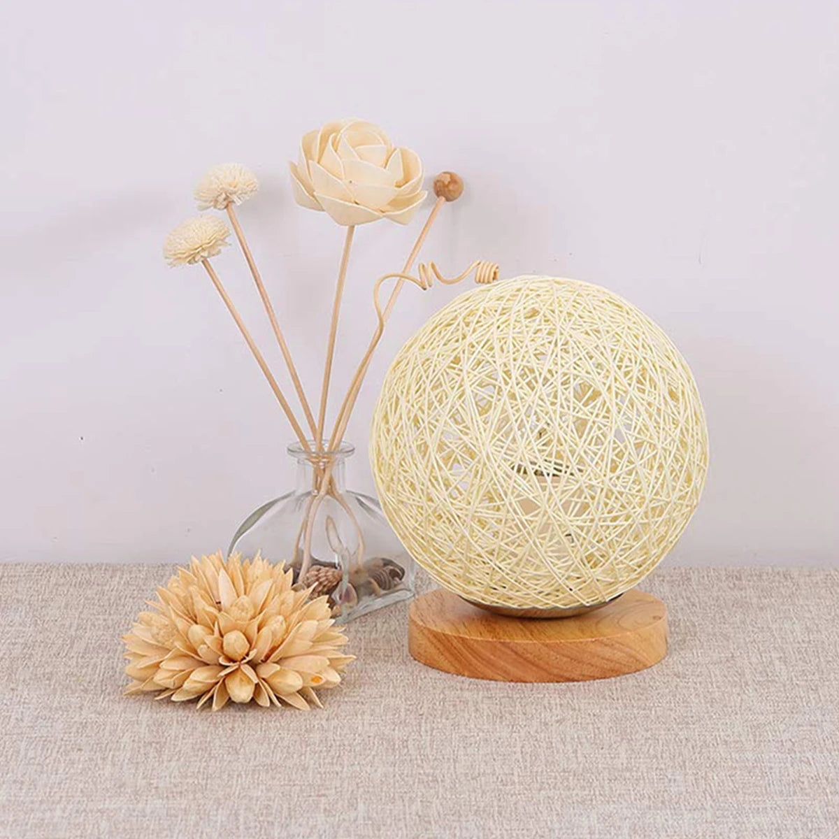 LED Reading Desk Lamp Rattan Ball Light USB Charging Modern Bedside Night for Bedroom Living Room Lighting Home Decoration