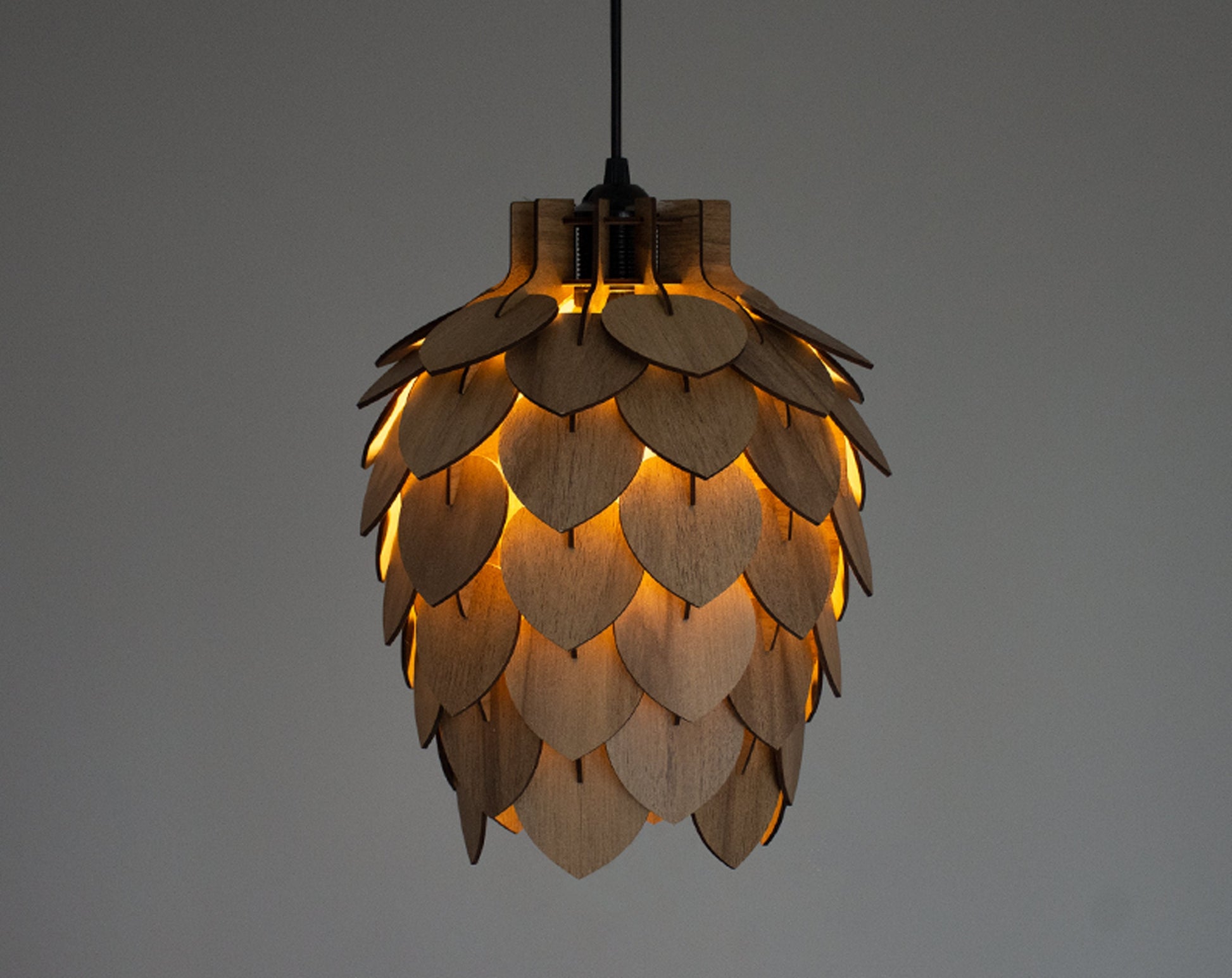 Wooden Pine Cone Chandelier Lamp - Wooden Pendant Light - Wood Bedroom Lampshade - Modern Dining Room Lamp - Artichoke Shape Light