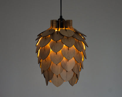 Wooden Pine Cone Chandelier Lamp - Wooden Pendant Light - Wood Bedroom Lampshade - Modern Dining Room Lamp - Artichoke Shape Light