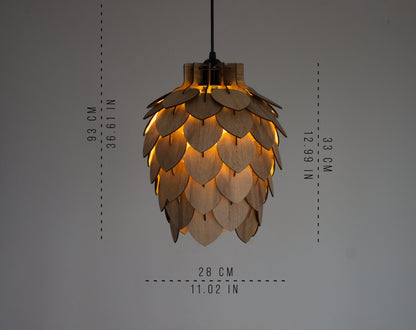 Wooden Pine Cone Chandelier Lamp - Wooden Pendant Light - Wood Bedroom Lampshade - Modern Dining Room Lamp - Artichoke Shape Light
