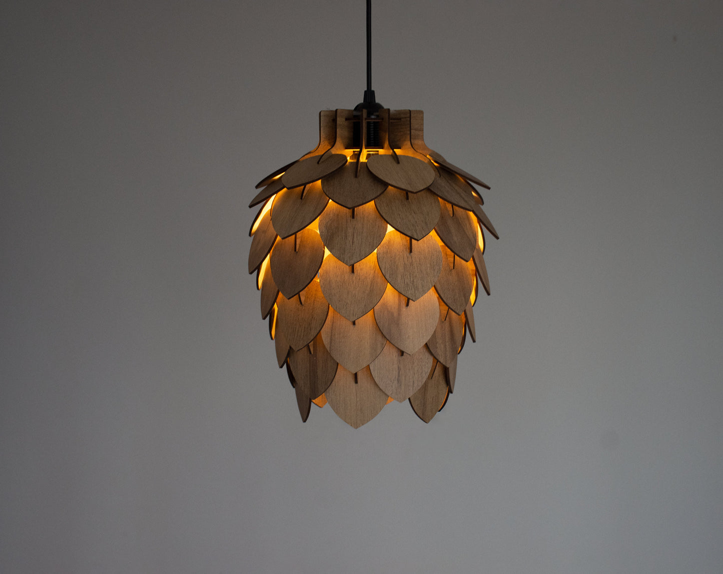 Wooden Pine Cone Chandelier Lamp - Wooden Pendant Light - Wood Bedroom Lampshade - Modern Dining Room Lamp - Artichoke Shape Light