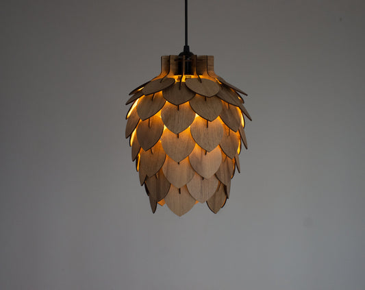 Wooden Pine Cone Chandelier Lamp - Wooden Pendant Light - Wood Bedroom Lampshade - Modern Dining Room Lamp - Artichoke Shape Light