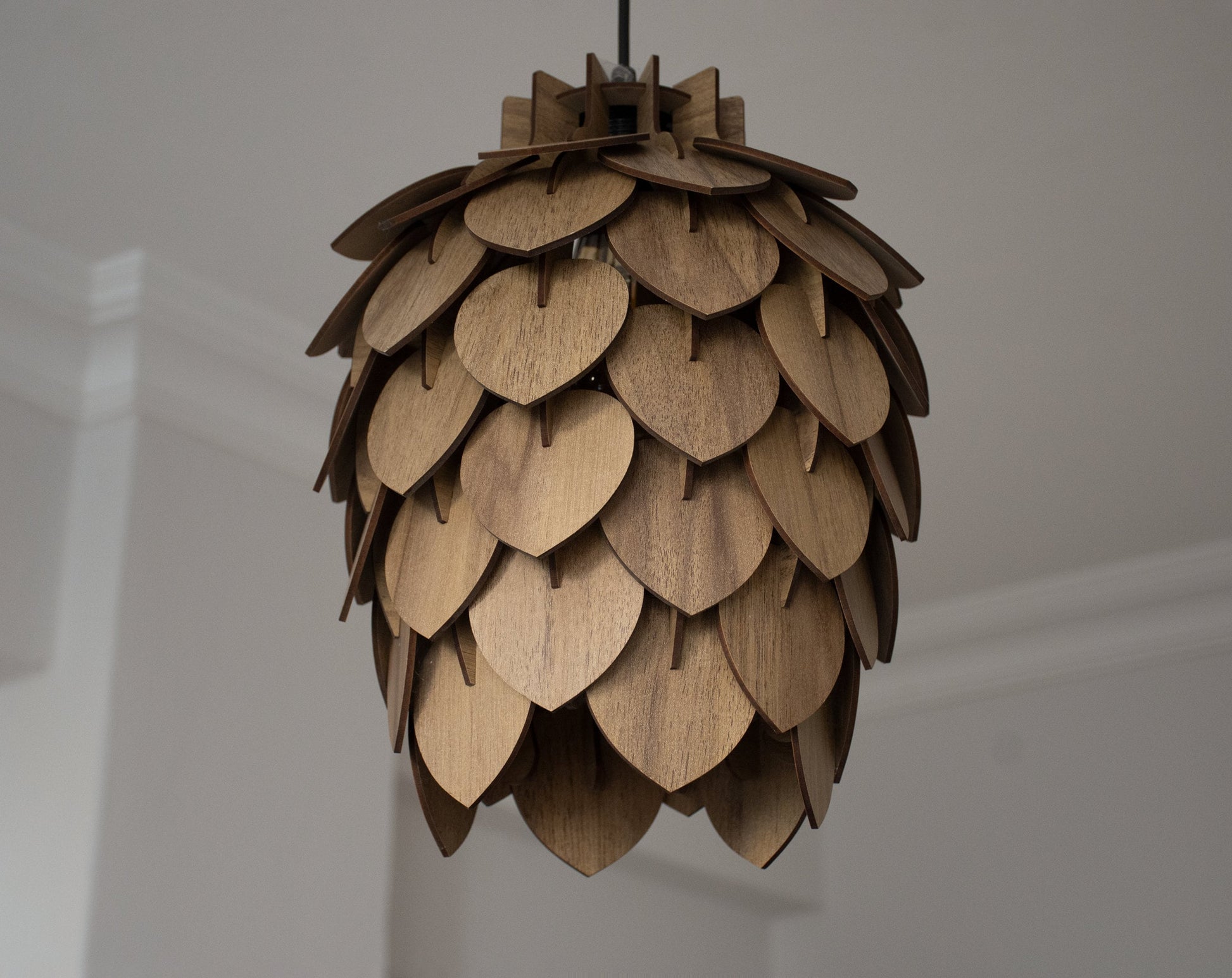 Wooden Pine Cone Chandelier Lamp - Wooden Pendant Light - Wood Bedroom Lampshade - Modern Dining Room Lamp - Artichoke Shape Light