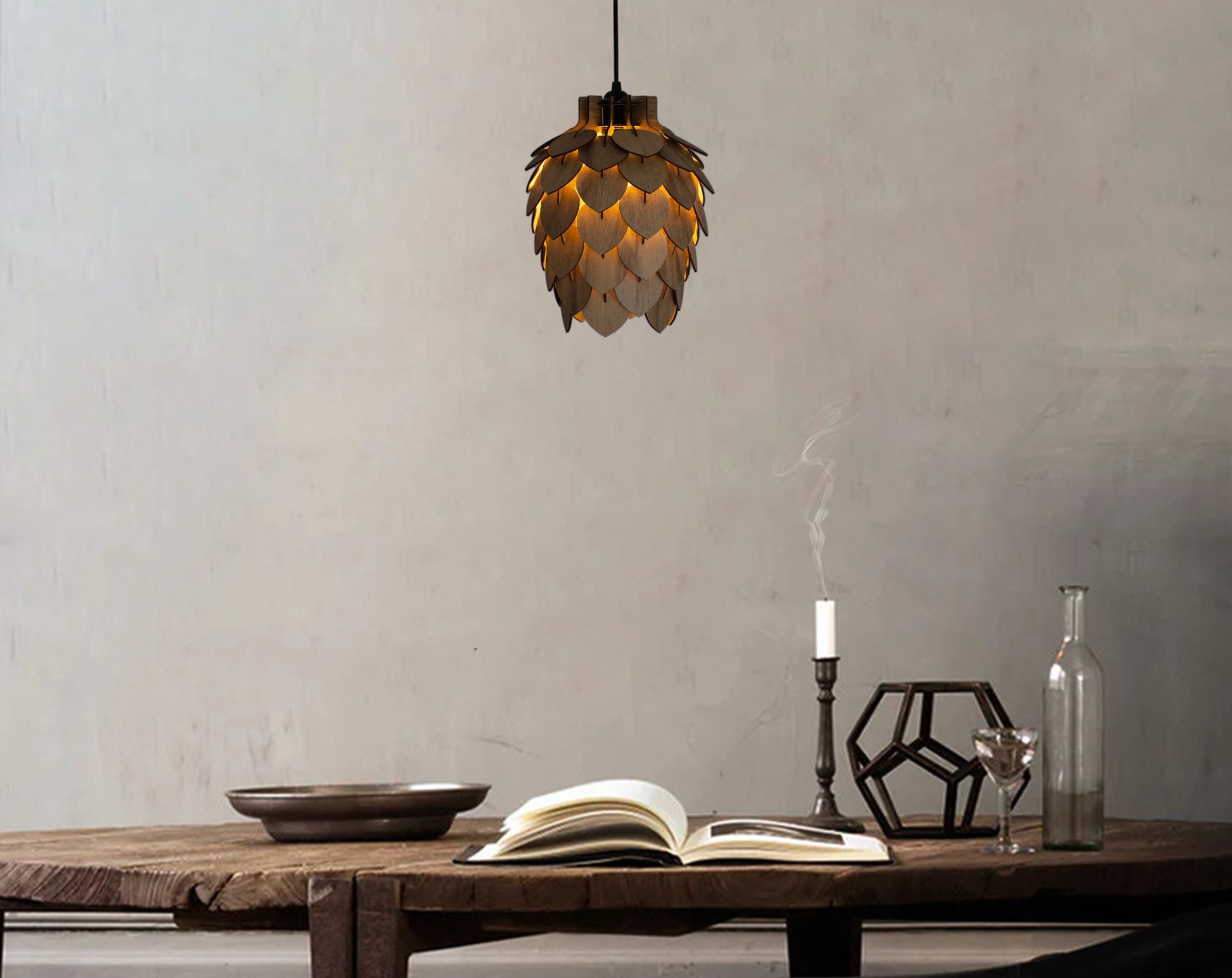 Wooden Pine Cone Chandelier Lamp - Wooden Pendant Light - Wood Bedroom Lampshade - Modern Dining Room Lamp - Artichoke Shape Light