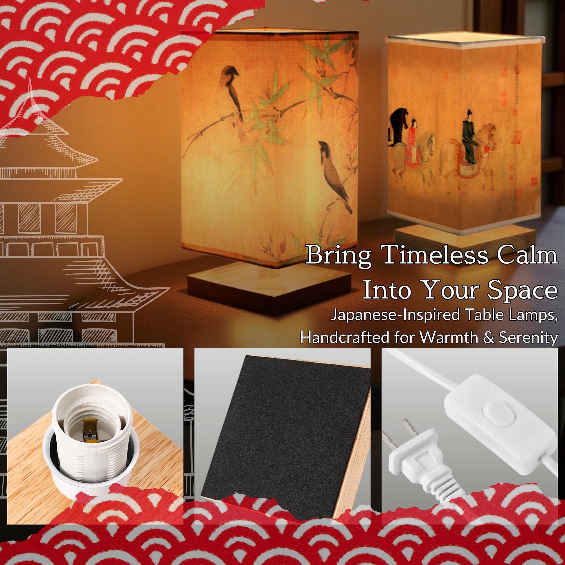 Japanese Table Lamp – Japandi Wooden Desk Light, Zen Bedside Lantern, Asian-Inspired Night Light for Bedroom, Reading, or Home Decor Gift