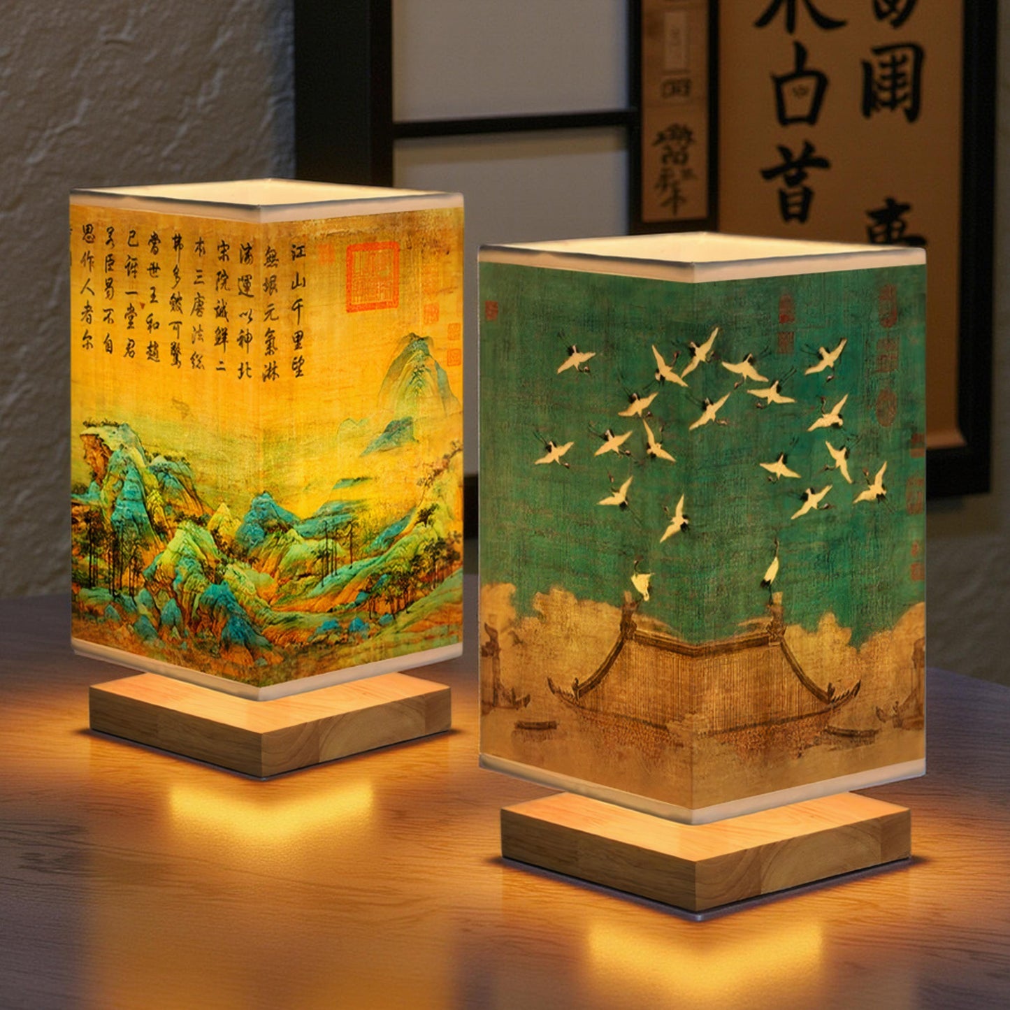 Japanese Table Lamp – Japandi Wooden Desk Light, Zen Bedside Lantern, Asian-Inspired Night Light for Bedroom, Reading, or Home Decor Gift